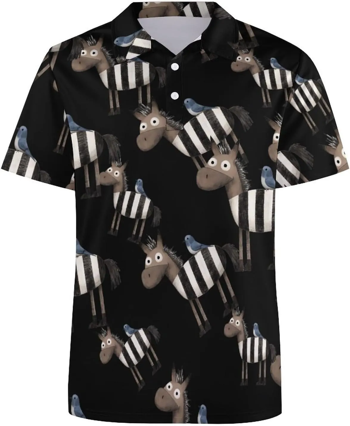 Donkey And Bird Mens Polo Shirts Quick Dry Short Sleeve T-shirts Slim Tennis Collared Tees Tops
