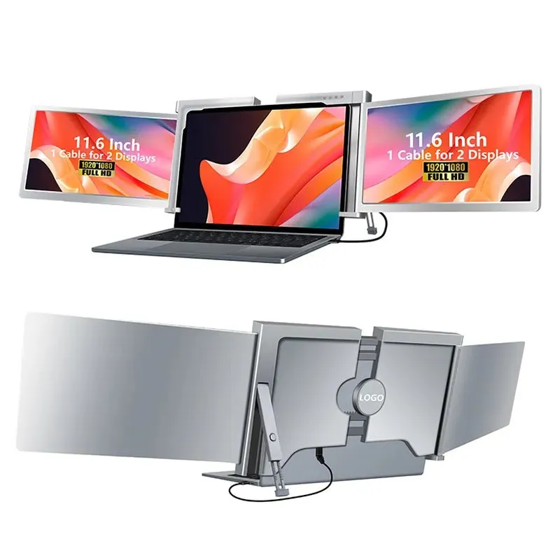 Dual Portable Triple Fold 1080P IPS FHD Monitor Screen Extender For Laptop 1 Cable for 2 Displays 11.6" 12“ 13.3" 14"