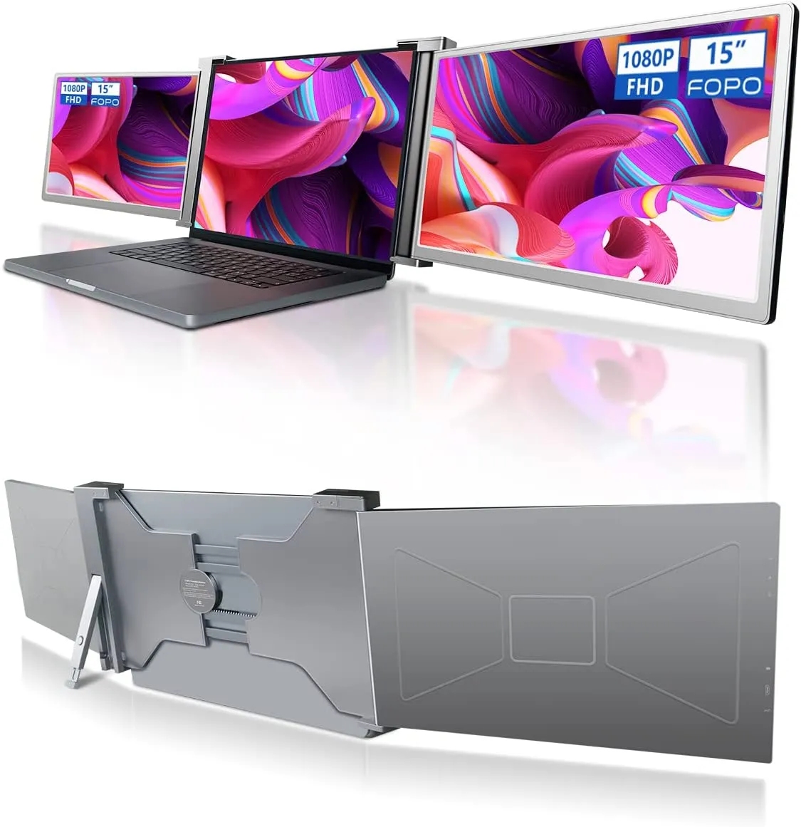 Dual Portable Triple Fold 1080P IPS FHD Monitor Screen Extender For Laptop 1 Cable for 2 Displays 11.6" 12“ 13.3" 14"