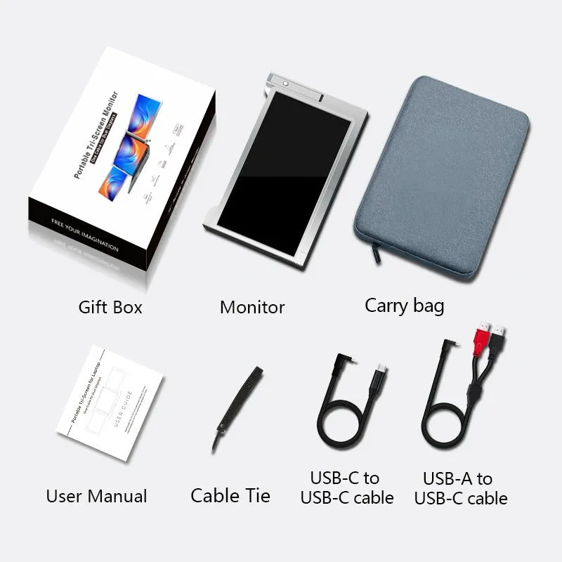 Dual Portable Triple Fold 1080P IPS FHD Monitor Screen Extender For Laptop 1 Cable for 2 Displays 11.6" 12“ 13.3" 14"