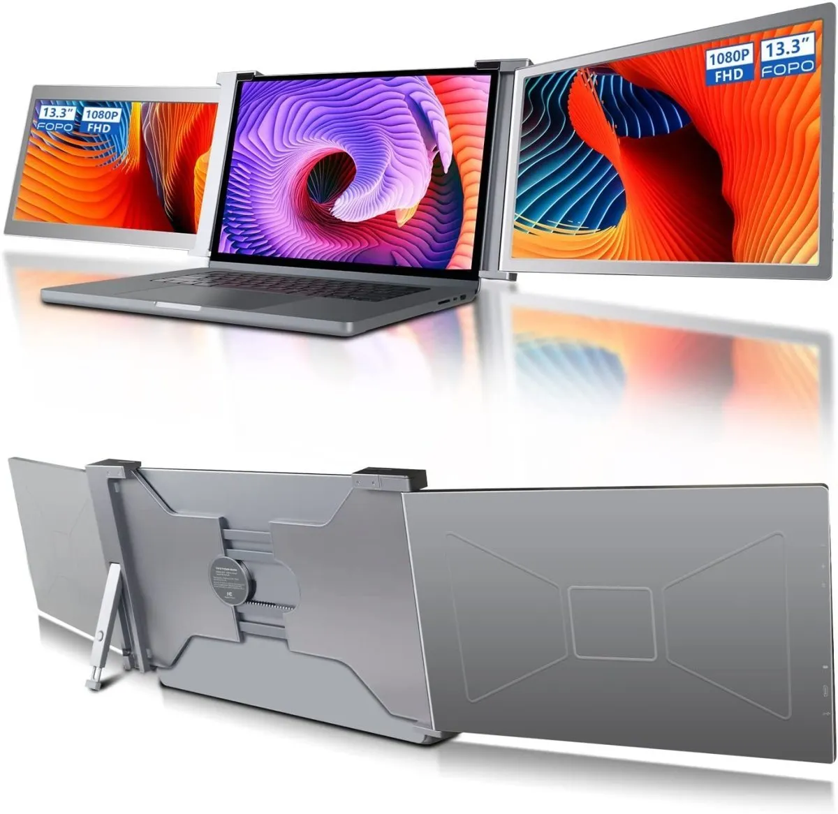 Dual Portable Triple Fold 1080P IPS FHD Monitor Screen Extender For Laptop 1 Cable for 2 Displays 11.6" 12“ 13.3" 14"