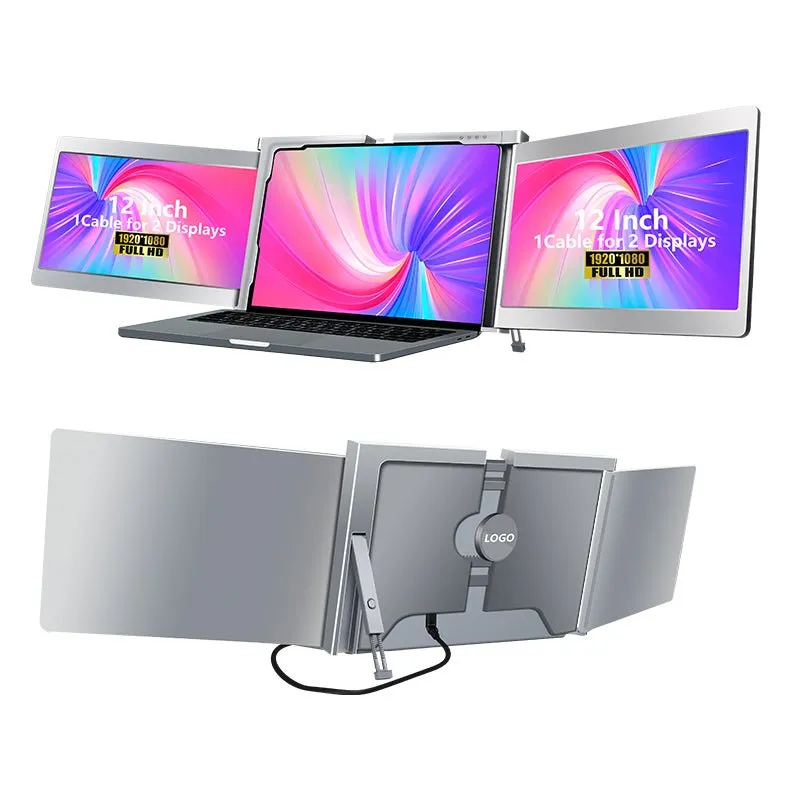 Dual Portable Triple Fold 1080P IPS FHD Monitor Screen Extender For Laptop 1 Cable for 2 Displays 11.6" 12“ 13.3" 14"