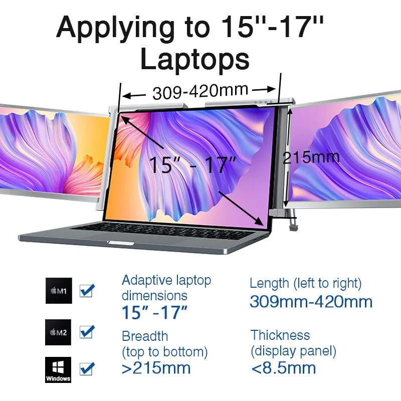 Dual Portable Triple Fold 1080P IPS FHD Monitor Screen Extender For Laptop 1 Cable for 2 Displays 11.6" 12“ 13.3" 14"