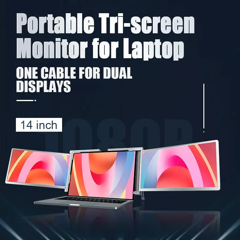 Dual Portable Triple Fold 1080P IPS FHD Monitor Screen Extender For Laptop 1 Cable for 2 Displays 11.6" 12“ 13.3" 14"