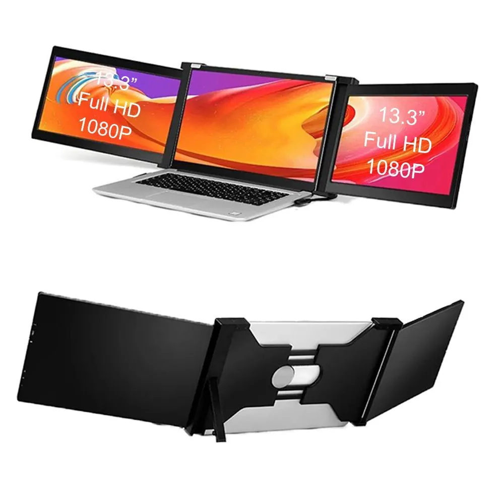 Dual Portable Triple Fold 1080P IPS FHD Monitor Screen Extender For Laptop 1 Cable for 2 Displays 11.6" 12“ 13.3" 14"