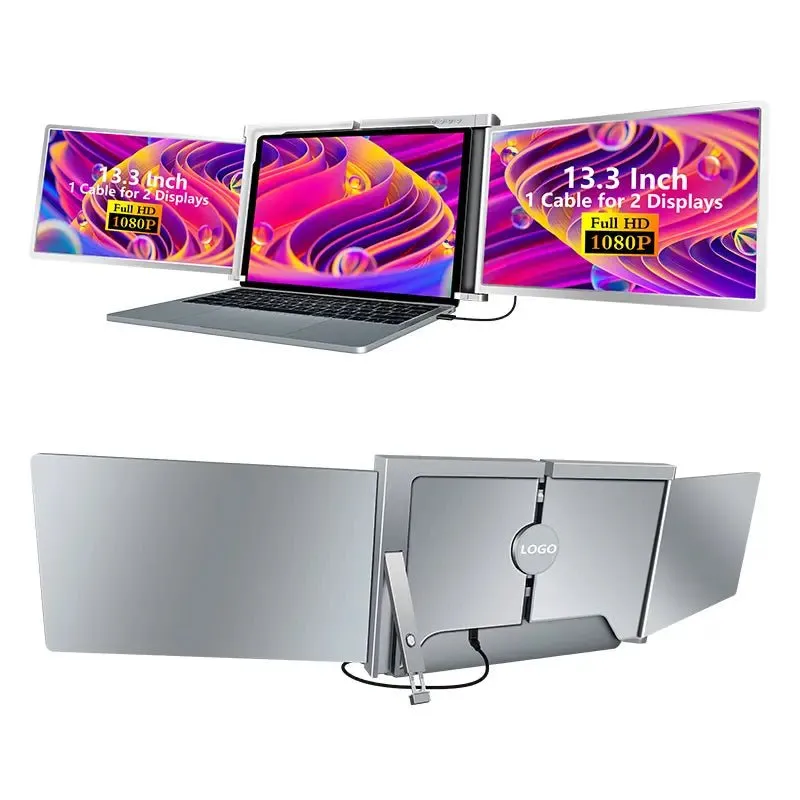 Dual Portable Triple Fold 1080P IPS FHD Monitor Screen Extender For Laptop 1 Cable for 2 Displays 11.6" 12“ 13.3" 14"