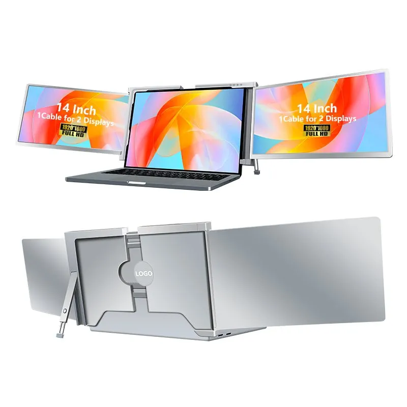 Dual Portable Triple Fold 1080P IPS FHD Monitor Screen Extender For Laptop 1 Cable for 2 Displays 11.6" 12“ 13.3" 14"
