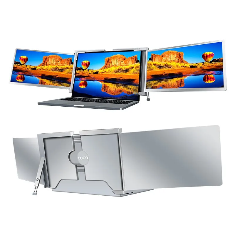 Dual Portable Triple Fold 1080P IPS FHD Monitor Screen Extender For Laptop 1 Cable for 2 Displays 11.6" 12“ 13.3" 14"