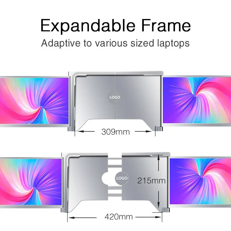Dual Portable Triple Fold 1080P IPS FHD Monitor Screen Extender For Laptop 1 Cable for 2 Displays 11.6" 12“ 13.3" 14"