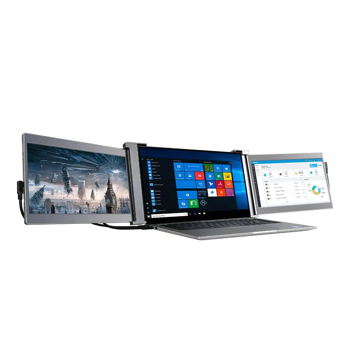 Dual Portable Triple Fold 1080P IPS FHD Monitor Screen Extender For Laptop 1 Cable for 2 Displays 11.6" 12“ 13.3" 14"