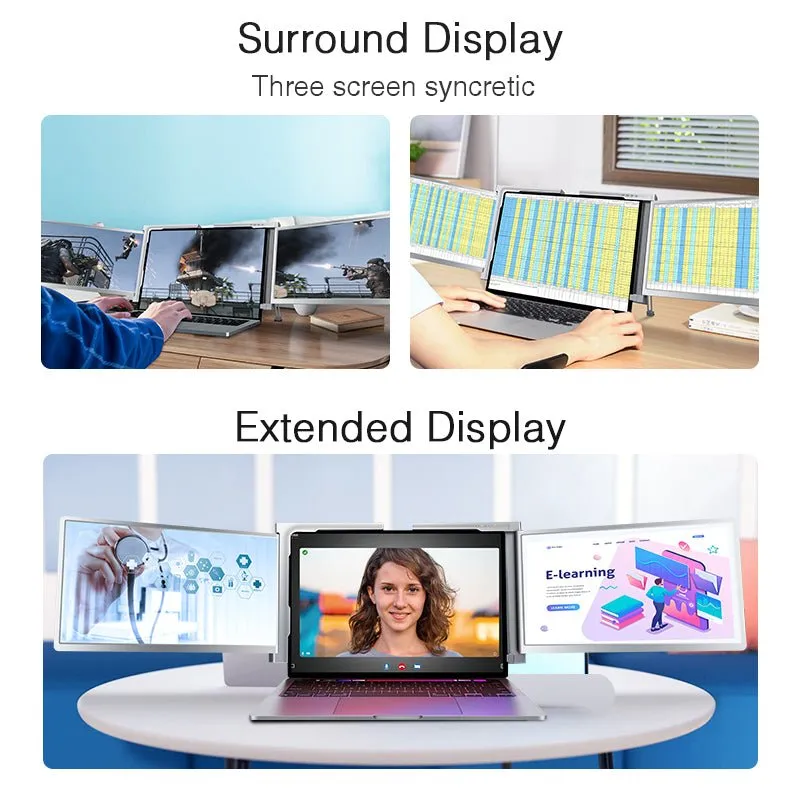Dual Portable Triple Fold 1080P IPS FHD Monitor Screen Extender For Laptop 1 Cable for 2 Displays 11.6" 12“ 13.3" 14"