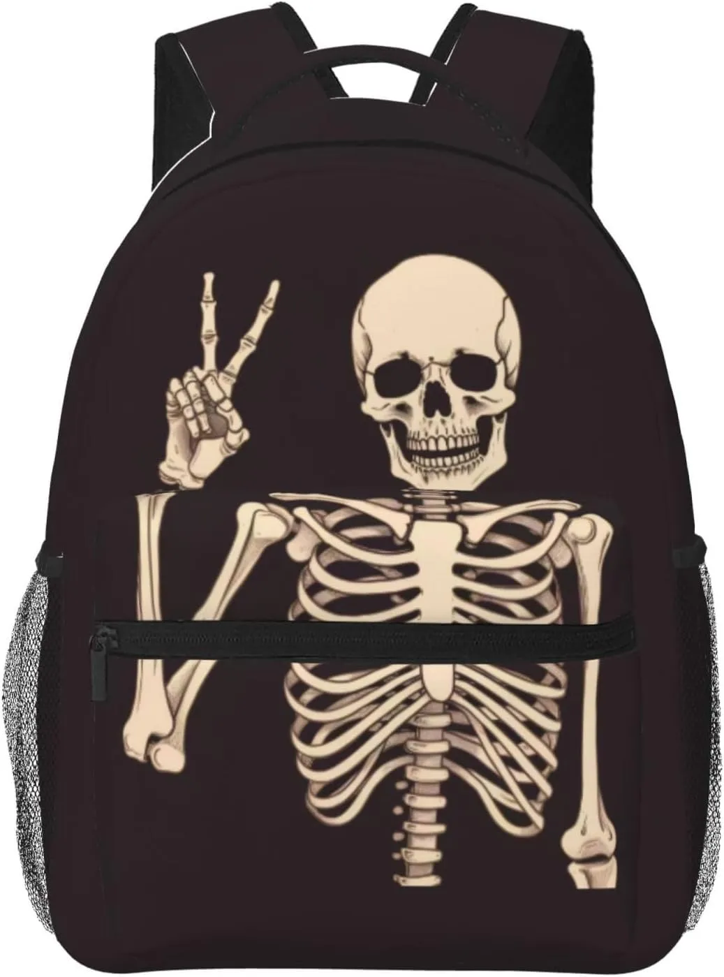 Dujiea 17 Inch Backpack Rock And Roll Skull Skeleton Laptop Backpack School Bookbag Travel Shoulder Bag With Chest Strap