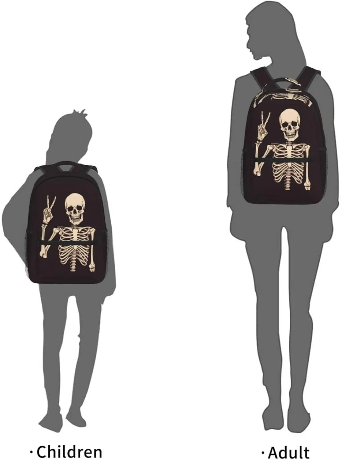 Dujiea 17 Inch Backpack Rock And Roll Skull Skeleton Laptop Backpack School Bookbag Travel Shoulder Bag With Chest Strap