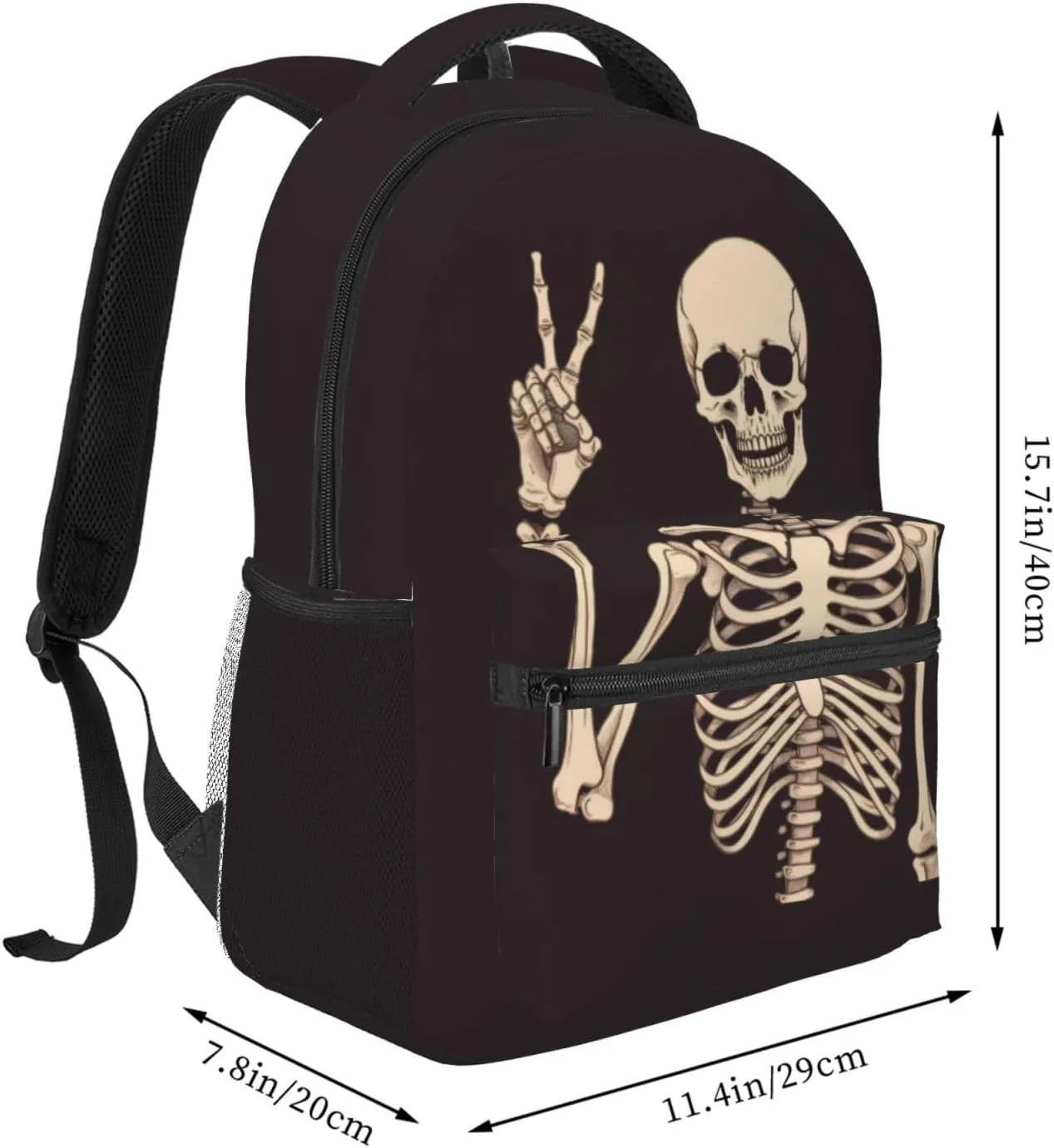 Dujiea 17 Inch Backpack Rock And Roll Skull Skeleton Laptop Backpack School Bookbag Travel Shoulder Bag With Chest Strap