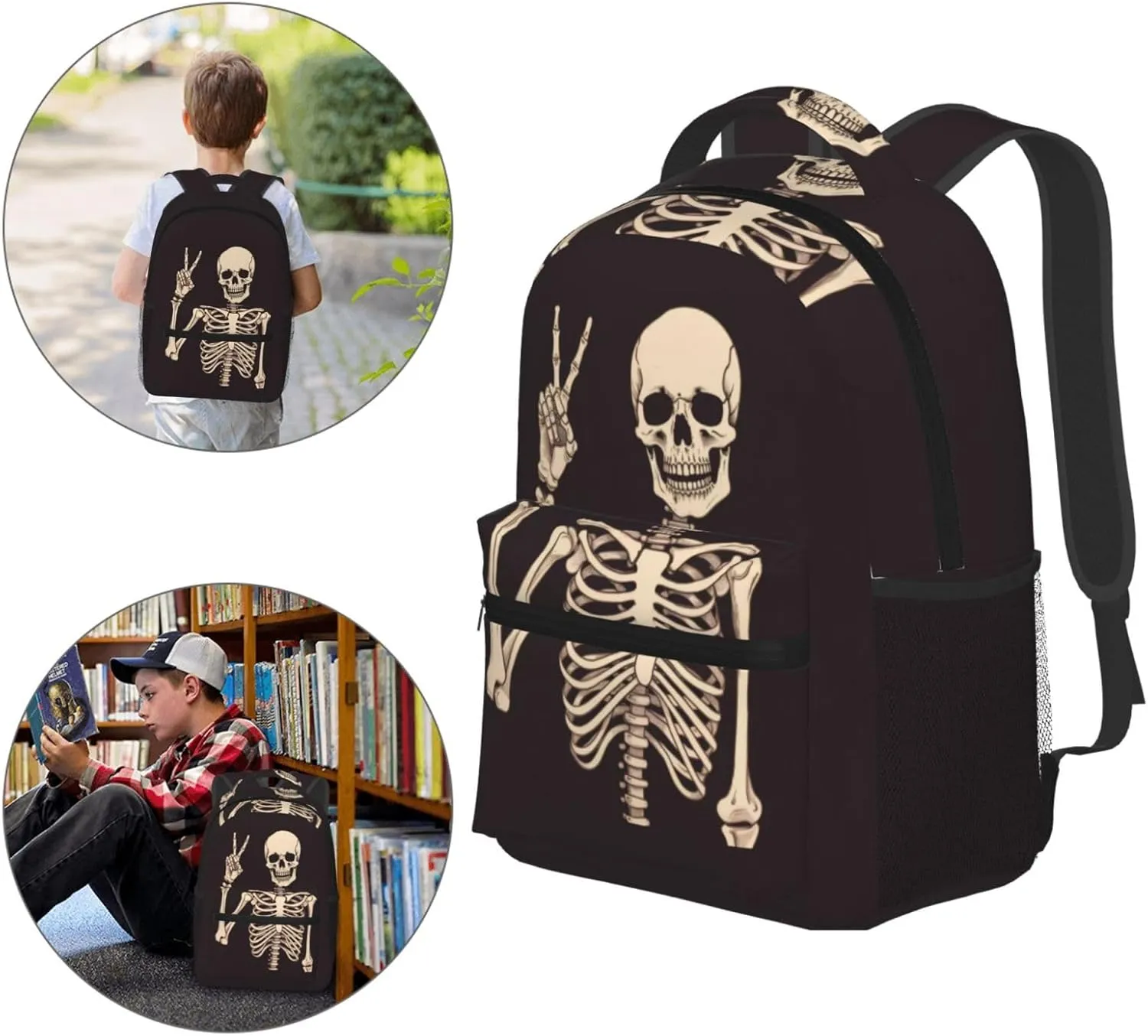 Dujiea 17 Inch Backpack Rock And Roll Skull Skeleton Laptop Backpack School Bookbag Travel Shoulder Bag With Chest Strap
