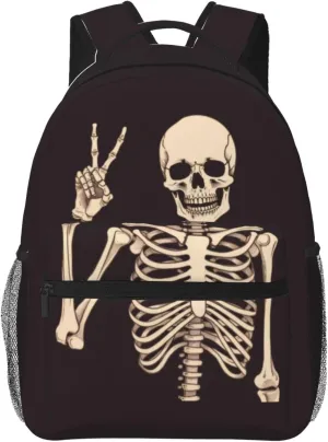 Dujiea 17 Inch Backpack Rock And Roll Skull Skeleton Laptop Backpack School Bookbag Travel Shoulder Bag With Chest Strap