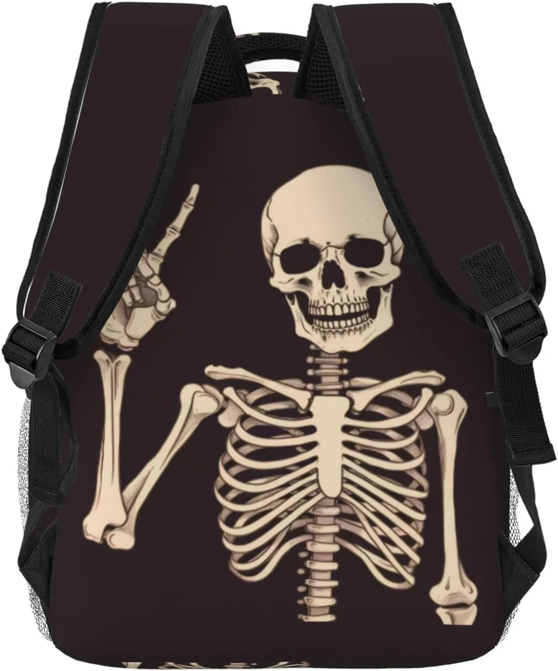 Dujiea 17 Inch Backpack Rock And Roll Skull Skeleton Laptop Backpack School Bookbag Travel Shoulder Bag With Chest Strap