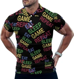 Eat Sleep Game Mens Polo Shirts Quick Dry Short Sleeve T-shirts Slim Tennis Collared Tees Tops