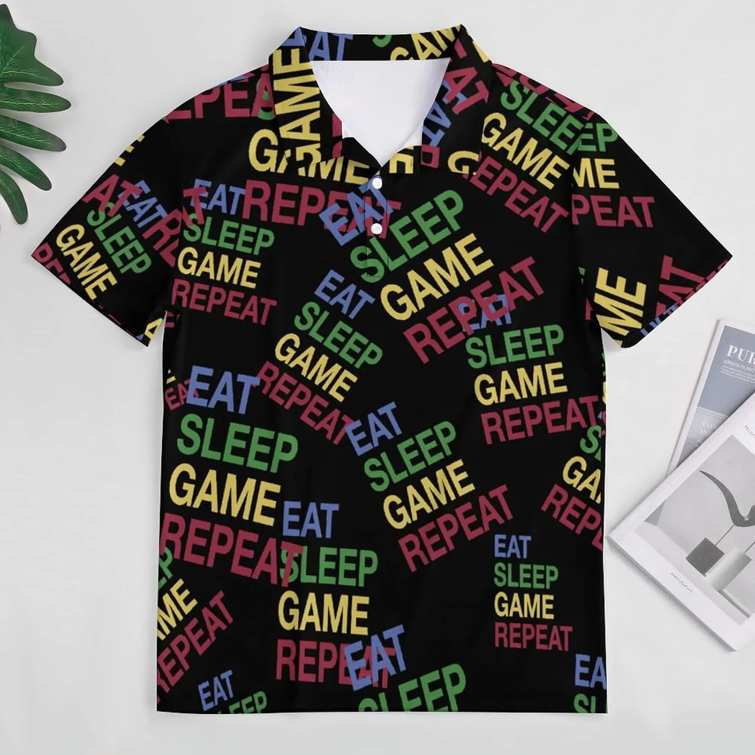 Eat Sleep Game Mens Polo Shirts Quick Dry Short Sleeve T-shirts Slim Tennis Collared Tees Tops