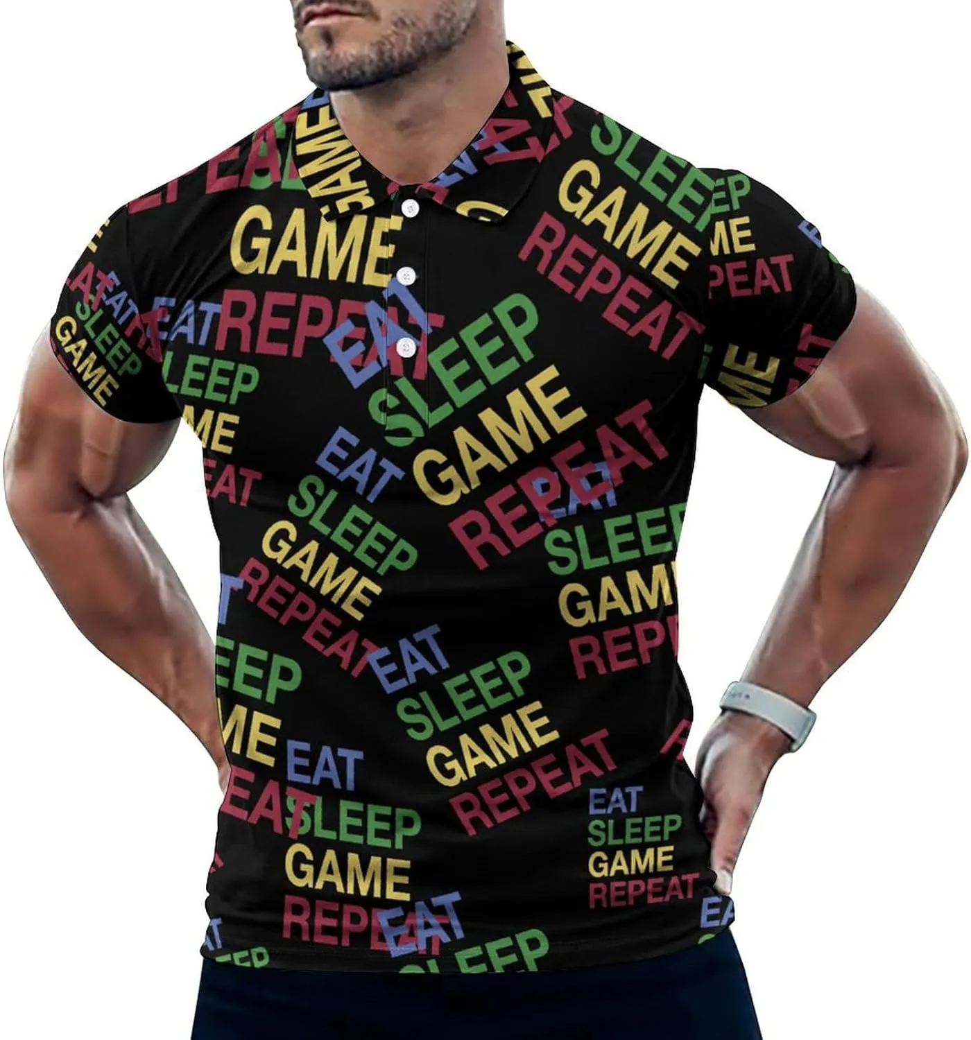 Eat Sleep Game Mens Polo Shirts Quick Dry Short Sleeve T-shirts Slim Tennis Collared Tees Tops