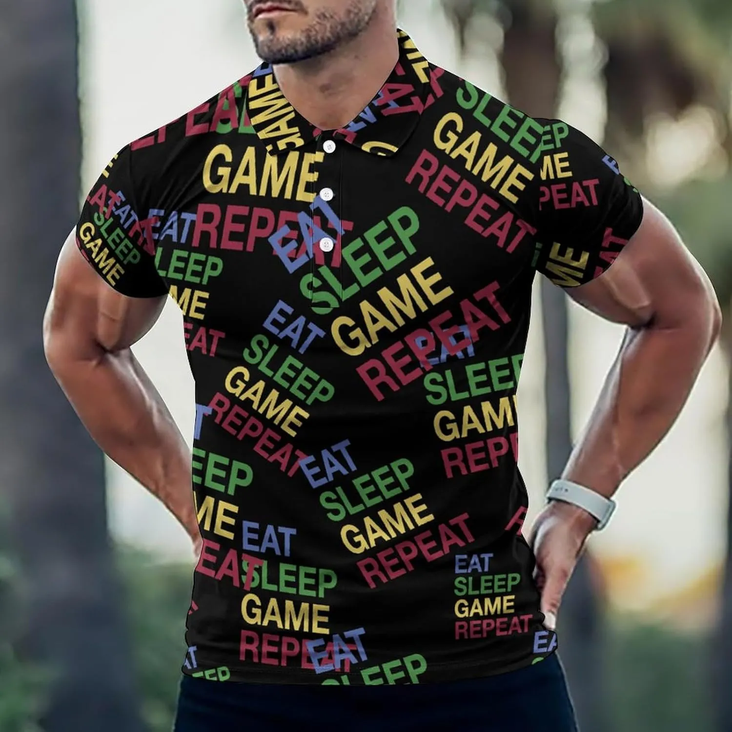 Eat Sleep Game Mens Polo Shirts Quick Dry Short Sleeve T-shirts Slim Tennis Collared Tees Tops
