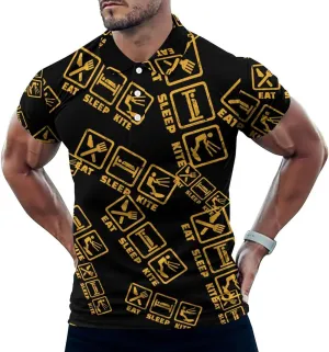 Eat Sleep Kite Repeat Mens Polo Shirts Quick Dry Short Sleeve T-shirts Slim Tennis Collared Tees Tops