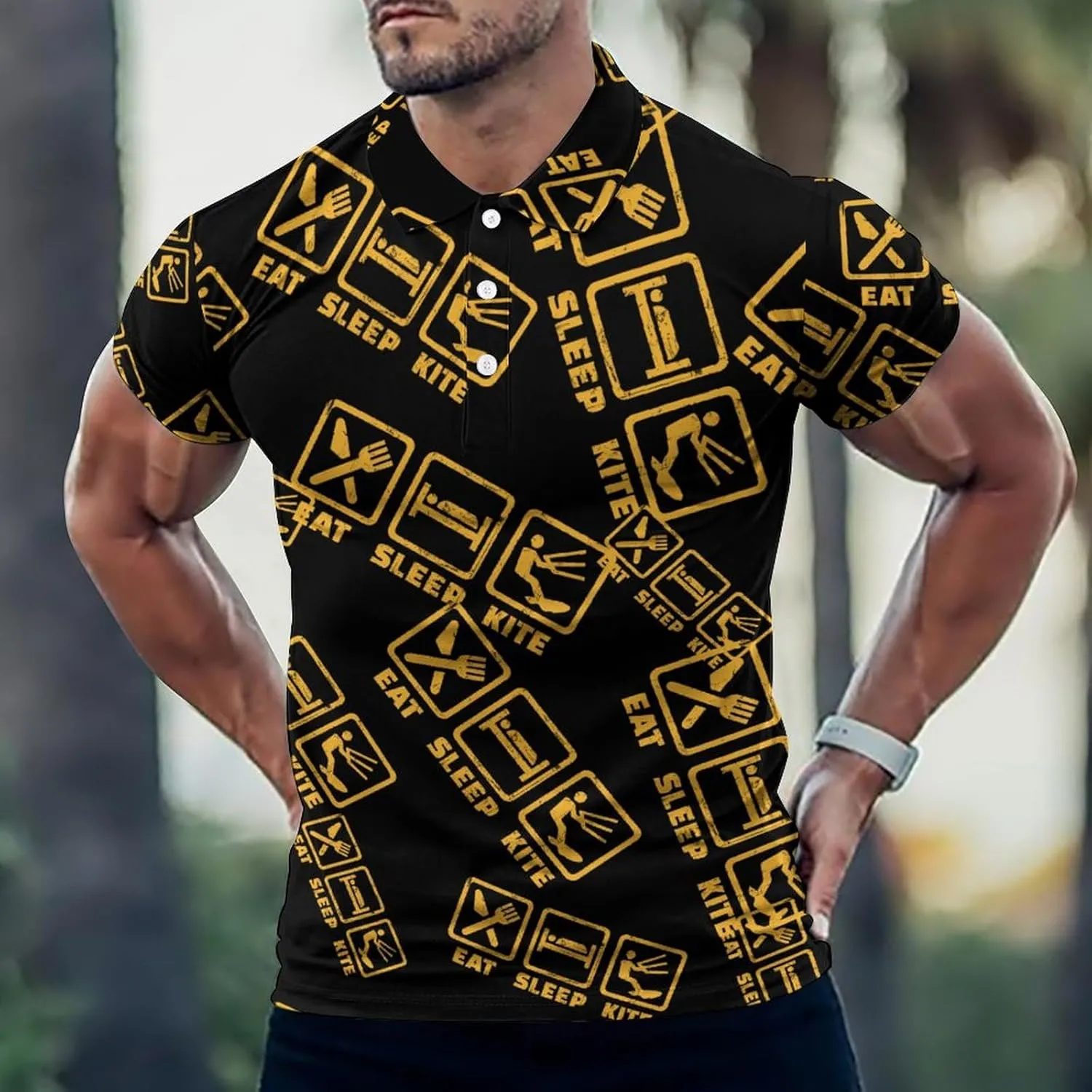 Eat Sleep Kite Repeat Mens Polo Shirts Quick Dry Short Sleeve T-shirts Slim Tennis Collared Tees Tops