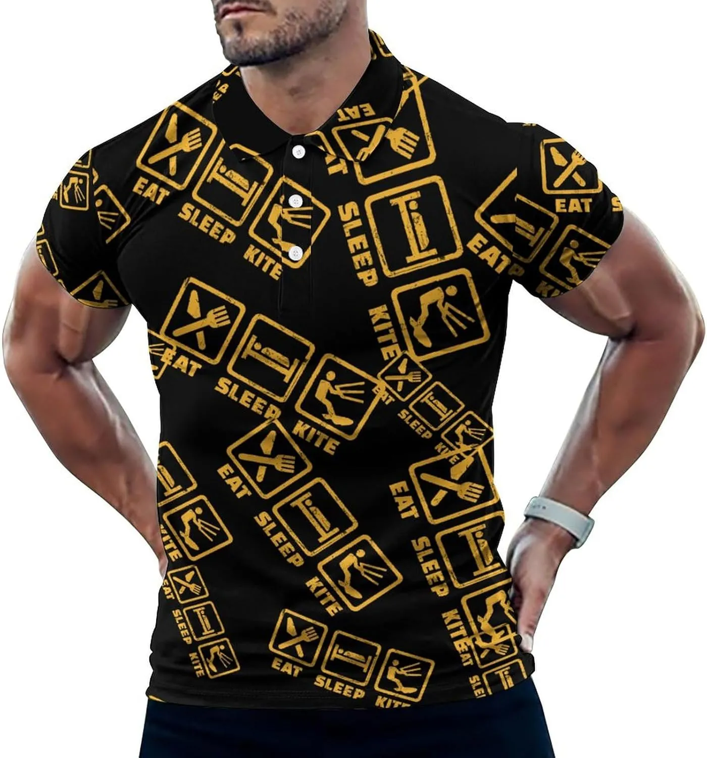 Eat Sleep Kite Repeat Mens Polo Shirts Quick Dry Short Sleeve T-shirts Slim Tennis Collared Tees Tops