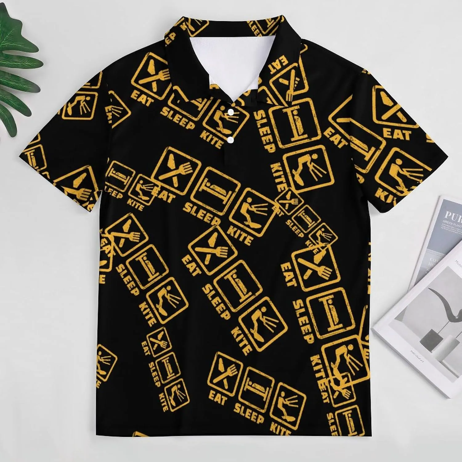 Eat Sleep Kite Repeat Mens Polo Shirts Quick Dry Short Sleeve T-shirts Slim Tennis Collared Tees Tops