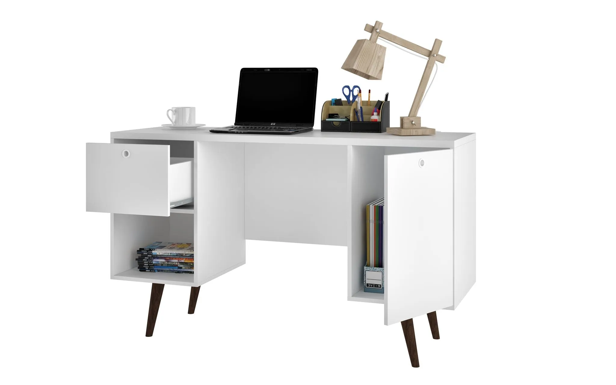Edgar 1-Drawer Mid-Century Office Desk in White