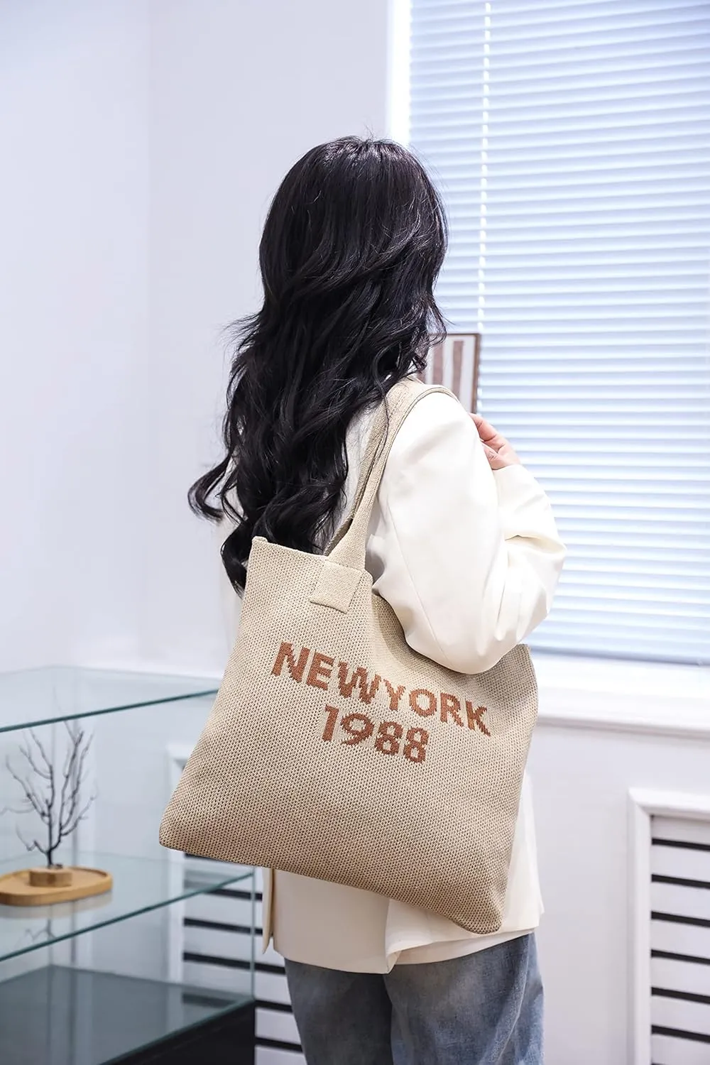 ENBEI Women's tote bags aesthetic Shoulder Handbags Hand crocheted Bags large Shoulder Shopping Bag large satchel cute Bag
