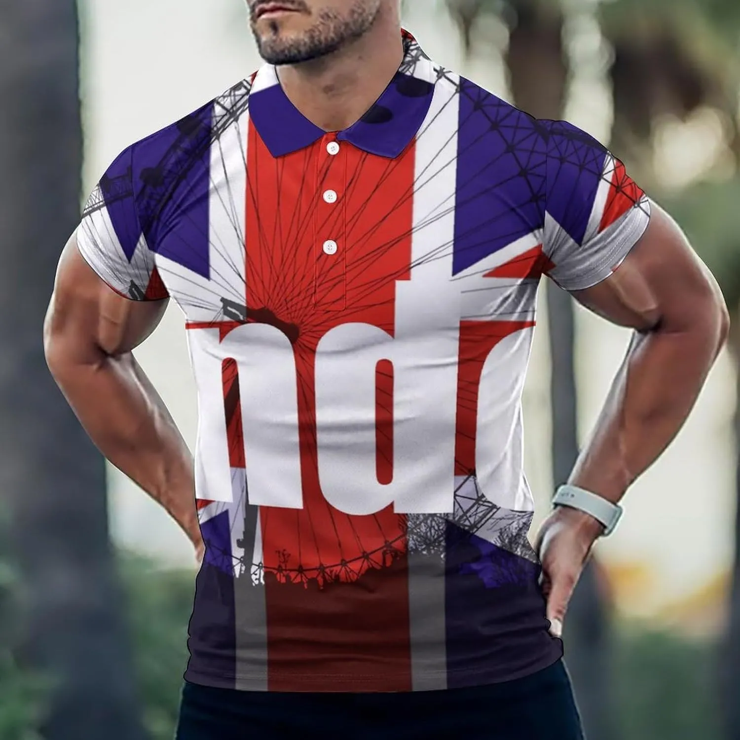 England London Eye British Mens Polo Shirts Quick Dry Short Sleeve T-shirts Slim Tennis Collared Tees Tops
