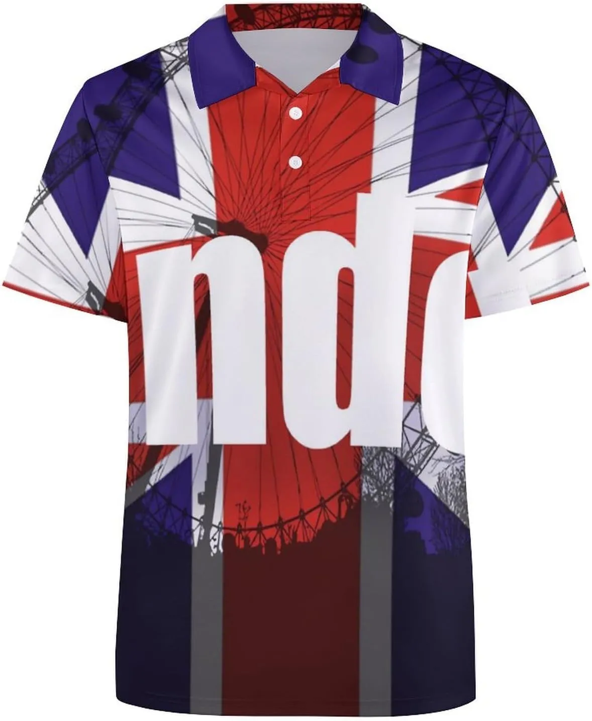 England London Eye British Mens Polo Shirts Quick Dry Short Sleeve T-shirts Slim Tennis Collared Tees Tops