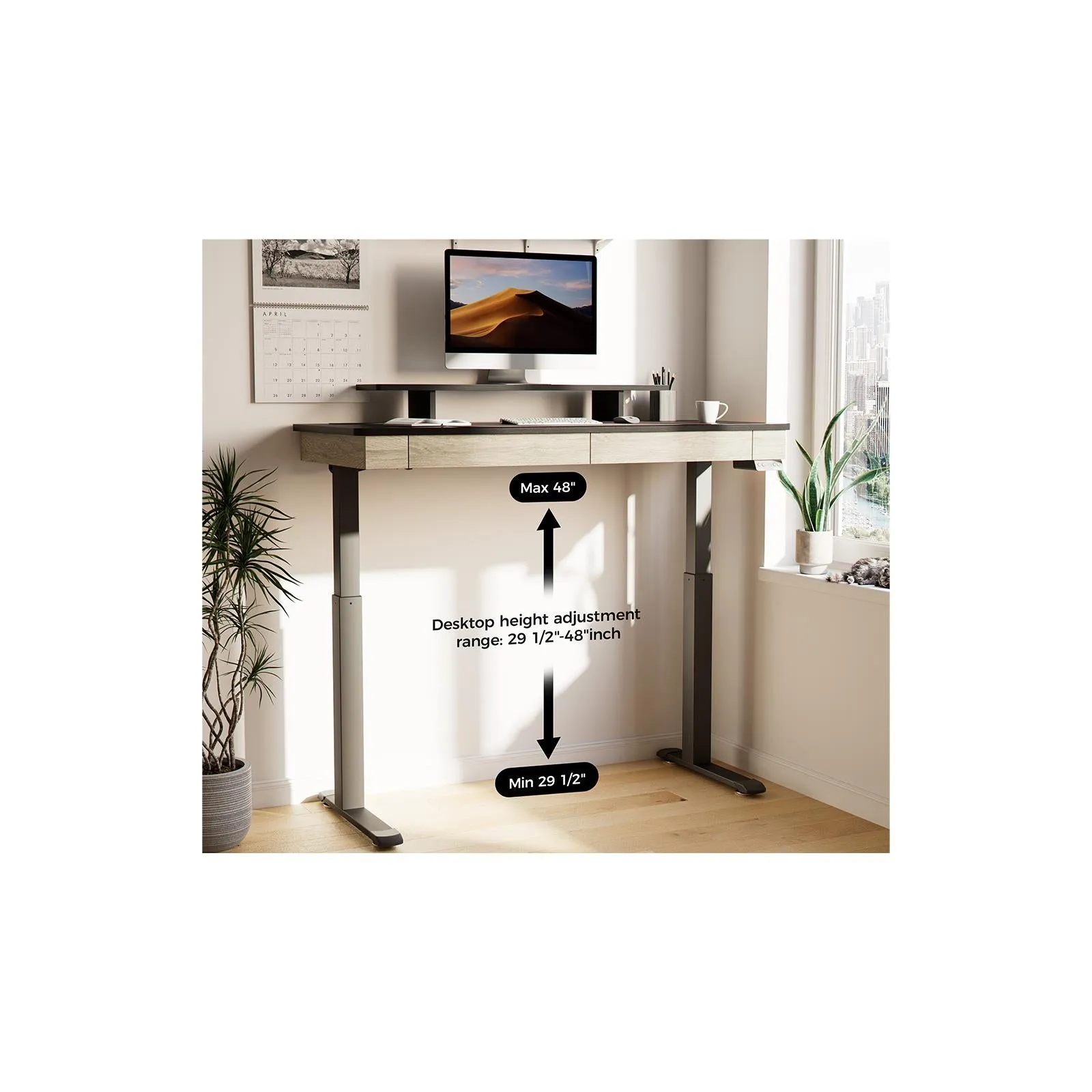 Eureka I55 Two-Drawer Electric Standing Gaming / Office Desk (Rustic Grey)