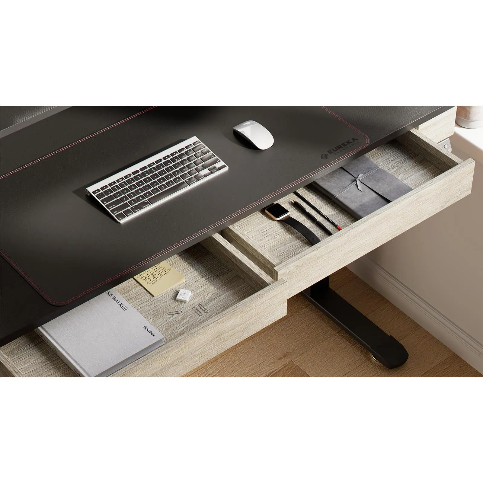 Eureka I55 Two-Drawer Electric Standing Gaming / Office Desk (Rustic Grey)