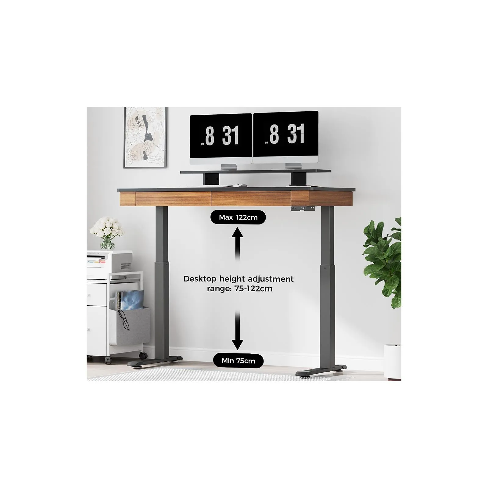 Eureka I55 Two-Drawer Electric Standing Gaming / Office Desk (Walnut)