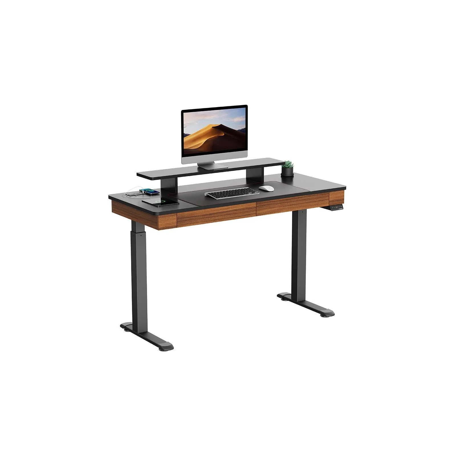 Eureka I55 Two-Drawer Electric Standing Gaming / Office Desk (Walnut)