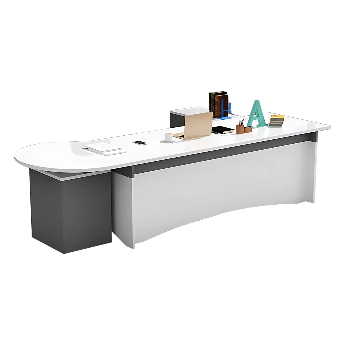 Executive Desk with 3 Drawers and Rounded Corners Design