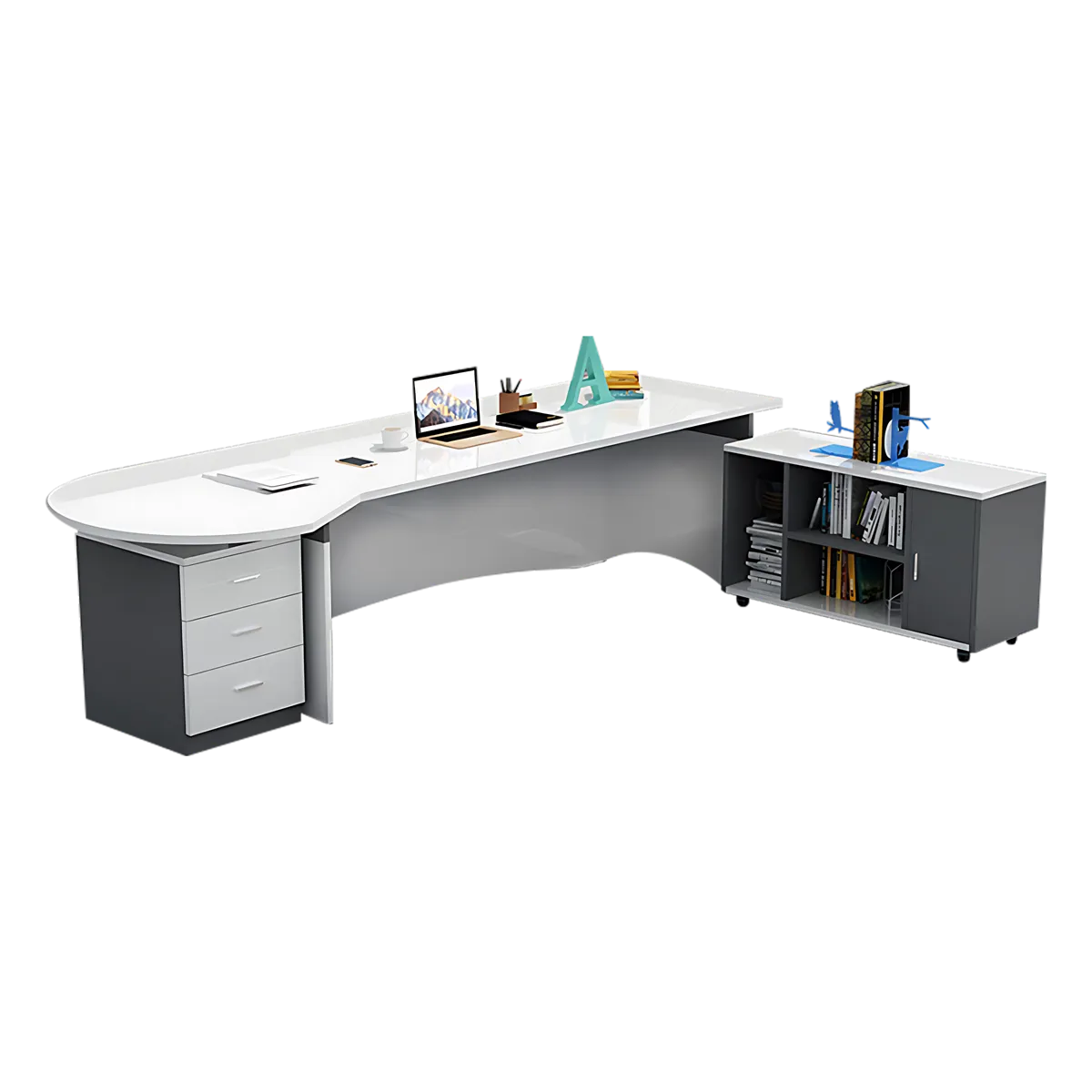 Executive Desk with 3 Drawers and Rounded Corners Design