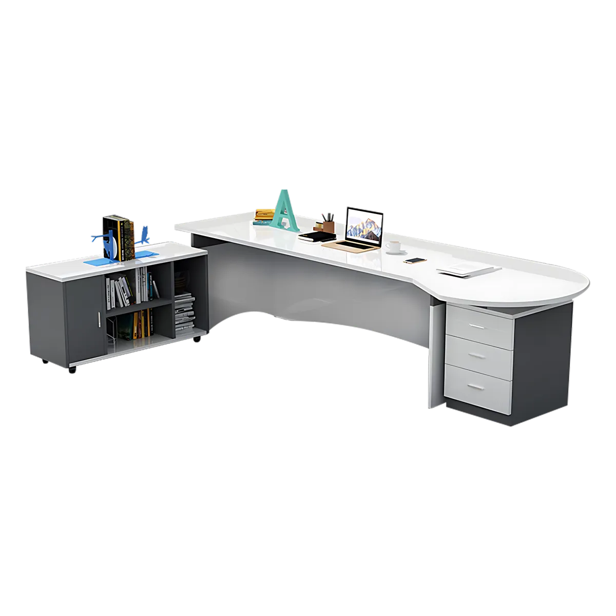 Executive Desk with 3 Drawers and Rounded Corners Design