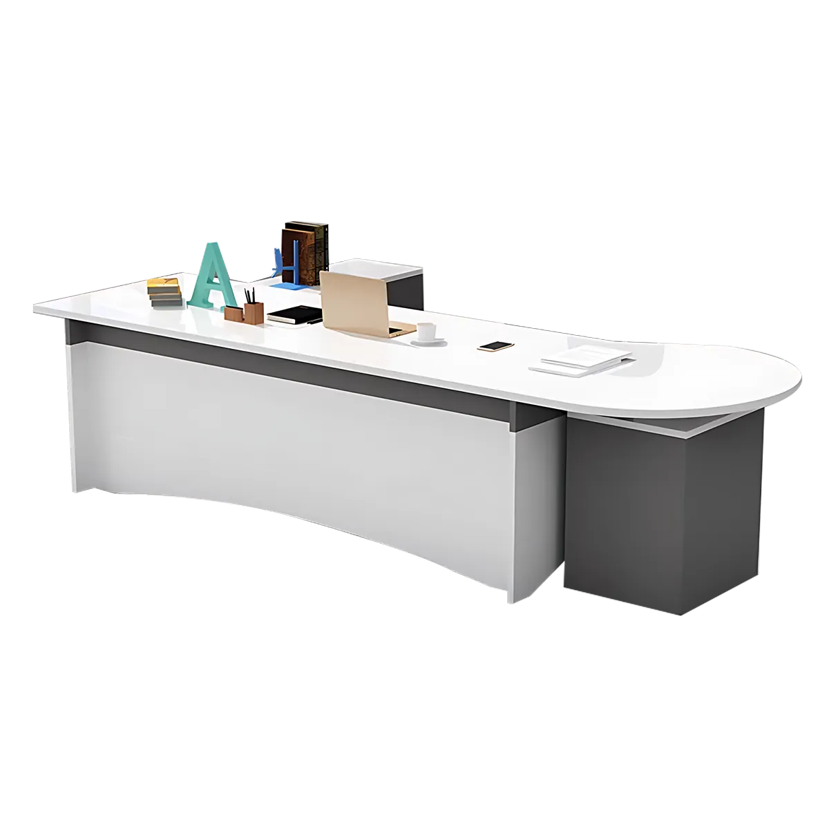 Executive Desk with 3 Drawers and Rounded Corners Design