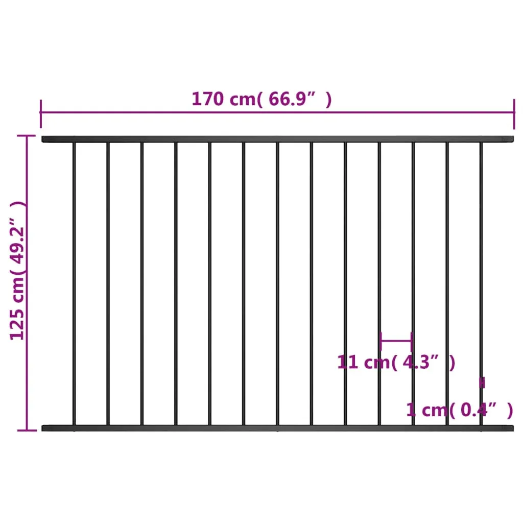Fence Panel Powder-coated Steel 1.7x1.25 m Black