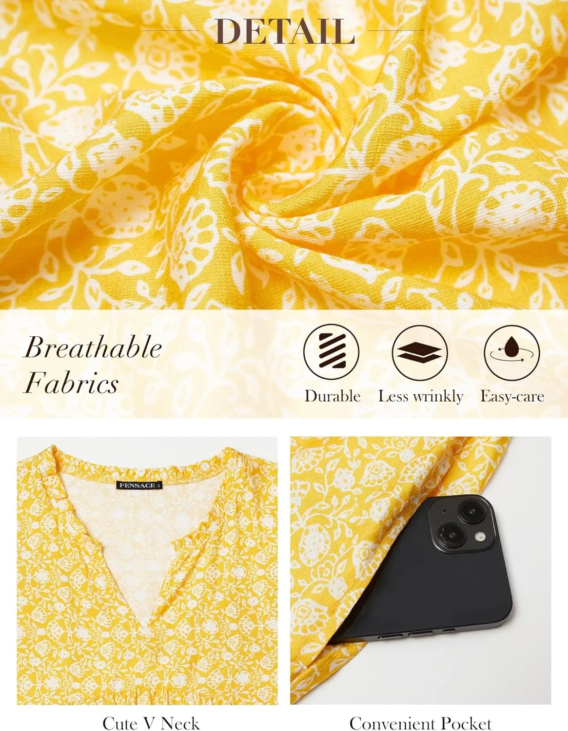 FENSACE Women Summer Boho Dress 2025 Casual V Neck Babydoll Ruffle Sleeve Floral Mini Tunic Petite Sundress