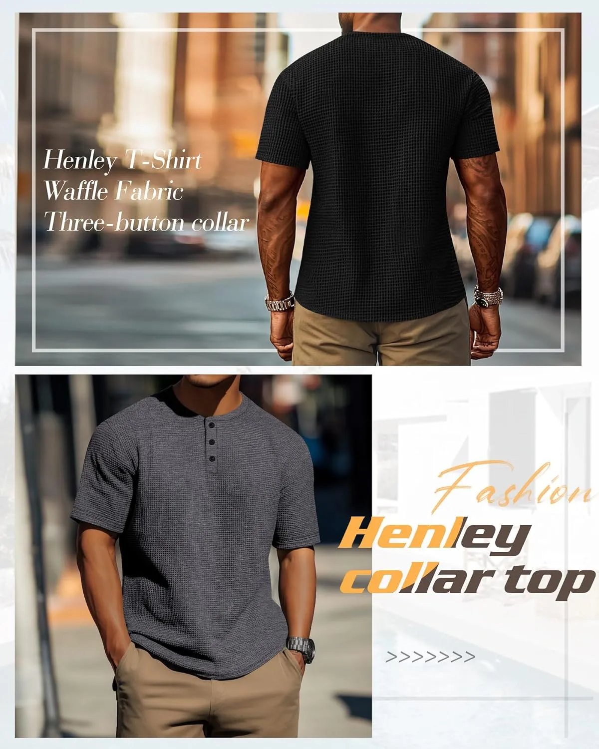 Ficerd 3 Pack Men's Waffle Henley Shirts, Short Sleeve Tees Cotton Summer Casual T-Shirts Knitted Pullover Tops 2025