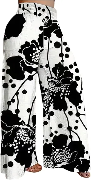Floerns Women's Plus Size Floral Print Palazzo Pants Wide Leg High Waist Casual Trousers