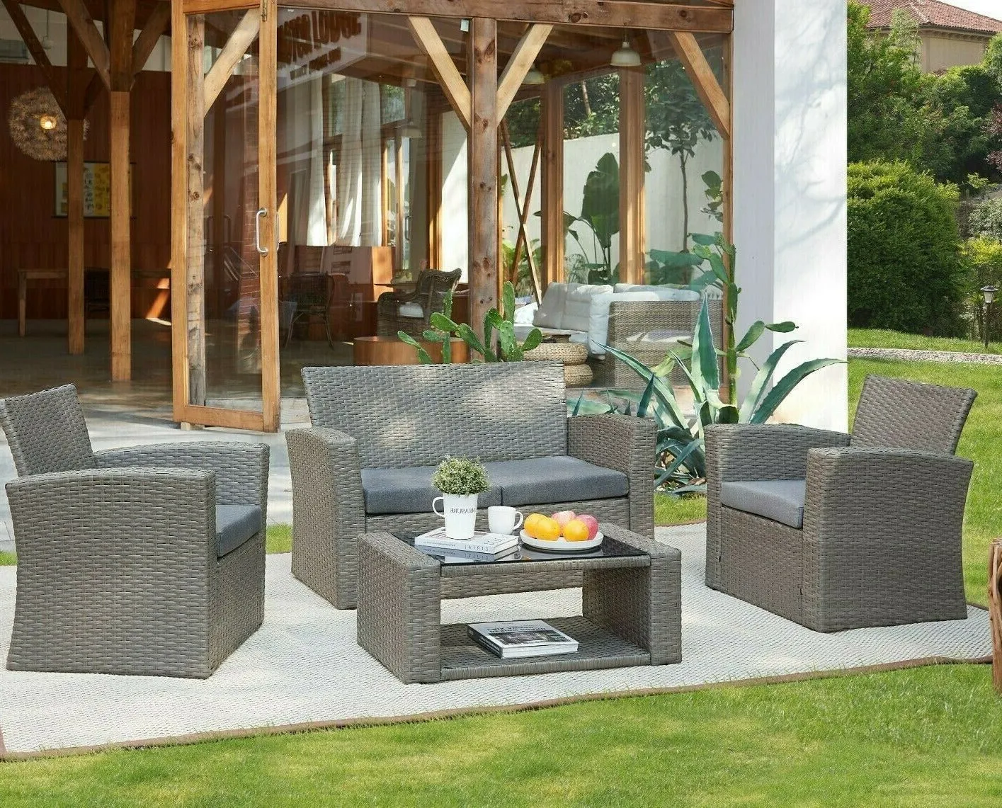 Florence 4 Piece Garden Lounger Set with Cover - Grey