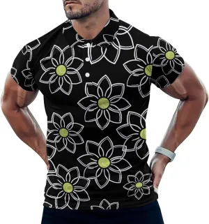 Flower With Tennis Ball Mens Polo Shirts Quick Dry Short Sleeve T-shirts Slim Tennis Collared Tees Tops