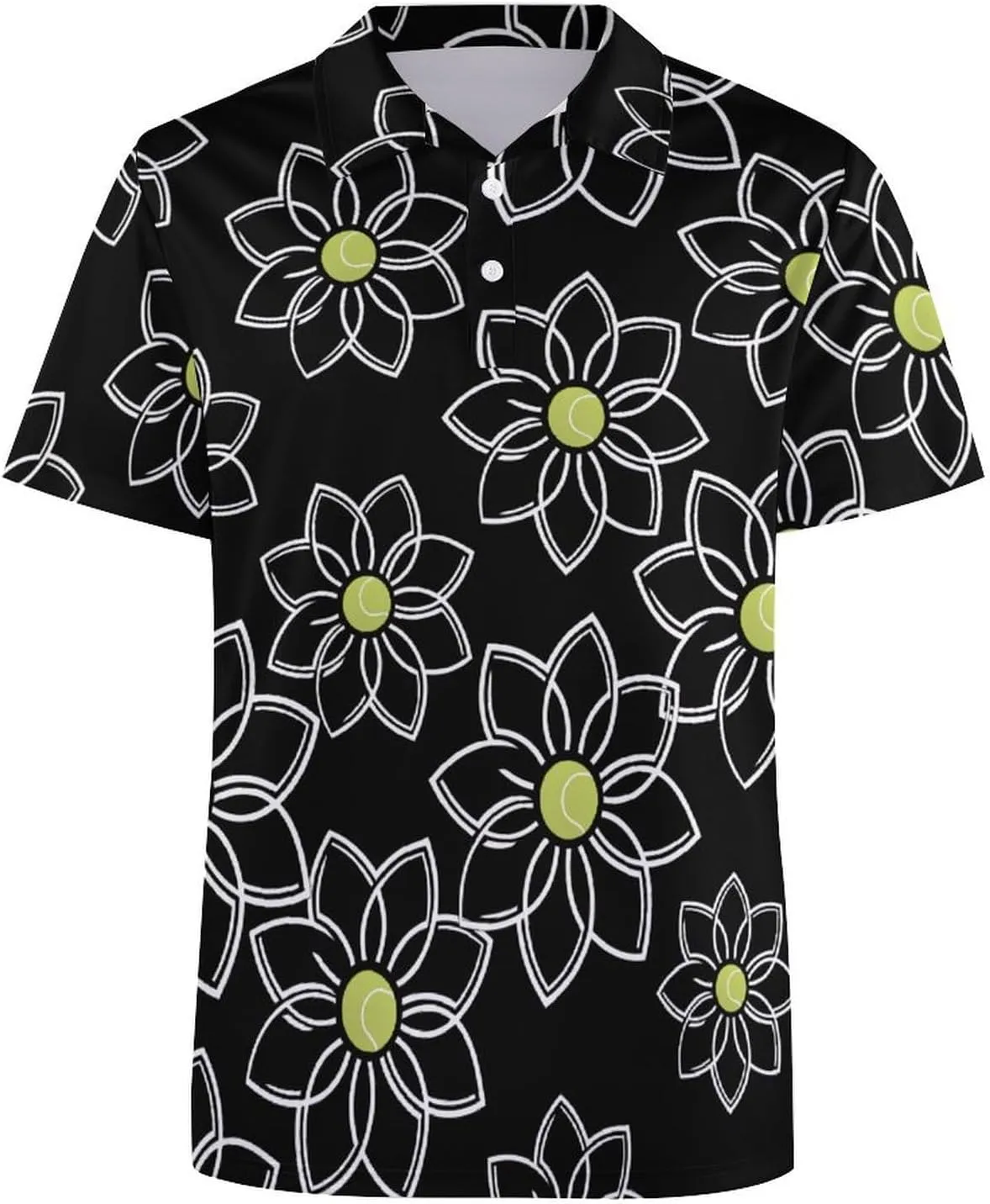Flower With Tennis Ball Mens Polo Shirts Quick Dry Short Sleeve T-shirts Slim Tennis Collared Tees Tops