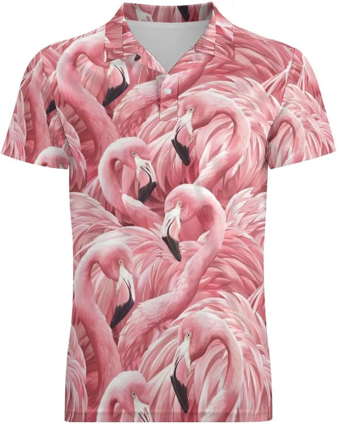 Fluffy Flamingos Classic Polo Shirts for Men Quick Dry Short Sleeve Fit Golf Tees Casual Tops