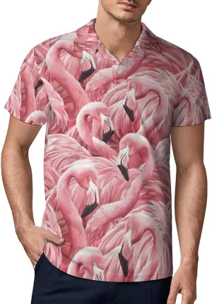 Fluffy Flamingos Classic Polo Shirts for Men Quick Dry Short Sleeve Fit Golf Tees Casual Tops